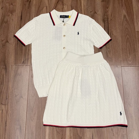 Polo Ralph Lauren Sweaters - Polo Ralph Lauren Cable Knit Polo Top & Skirt Two Piece Set